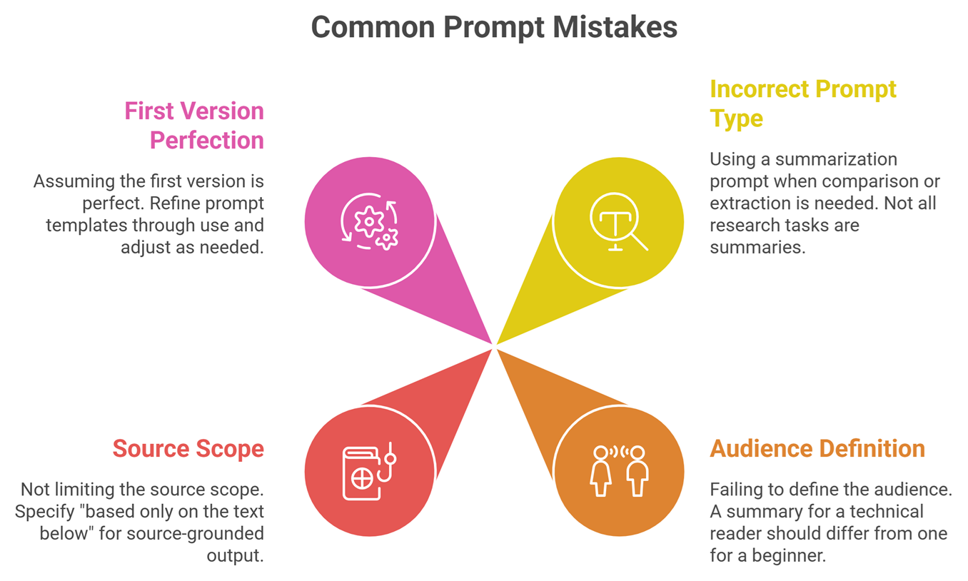 Prompt templates for summarization and research: Common mistake