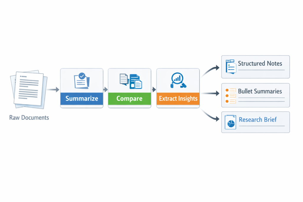 Best Prompt templates for summarization and research in a workflow diagram