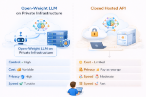 Open source LLMs vs closed models: open-weight model versus hosted closed API