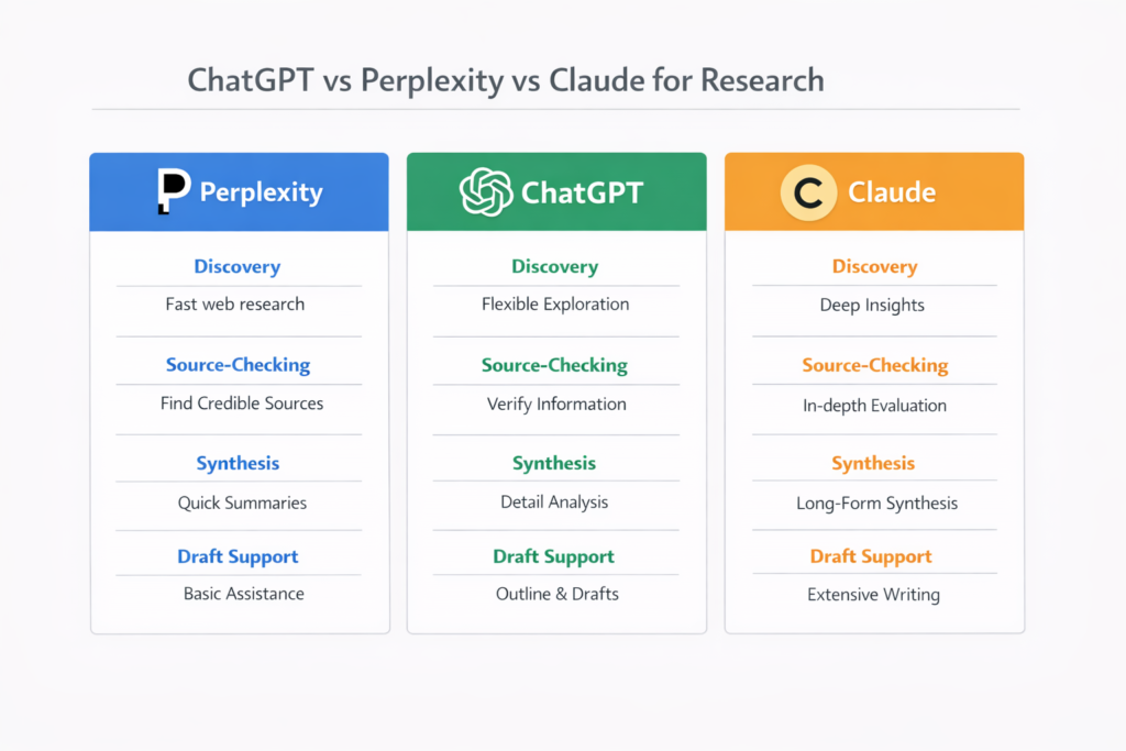 ChatGPT vs Perplexity vs Claude for Research Tasks in 2026