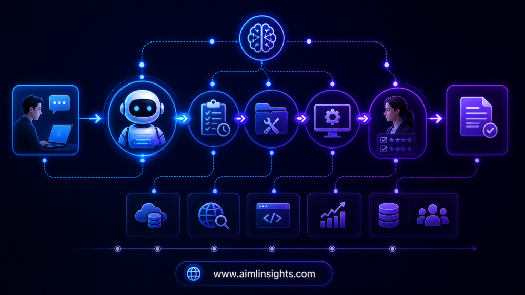 AI agent workflow showing how digital workers complete business tasks