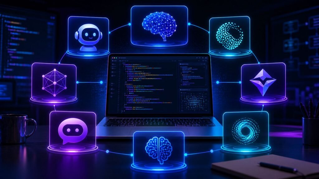 Featured image showing AI coding assistants and language models for beginners and developers