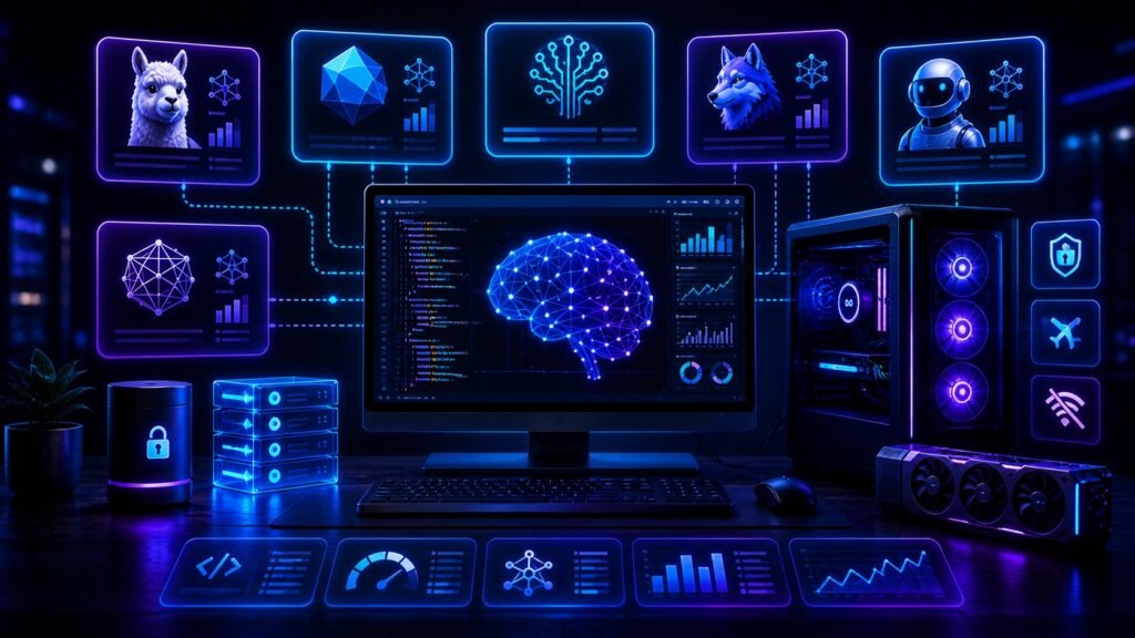 Open source LLMs running locally on a private computer setup in 2026