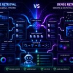 Dense retrieval vs sparse retrieval visual showing semantic search, keyword retrieval, embeddings, and AI search systems