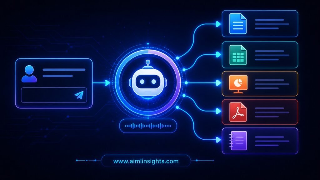 Gemini file generation workflow showing AI creating documents spreadsheets and PDFs