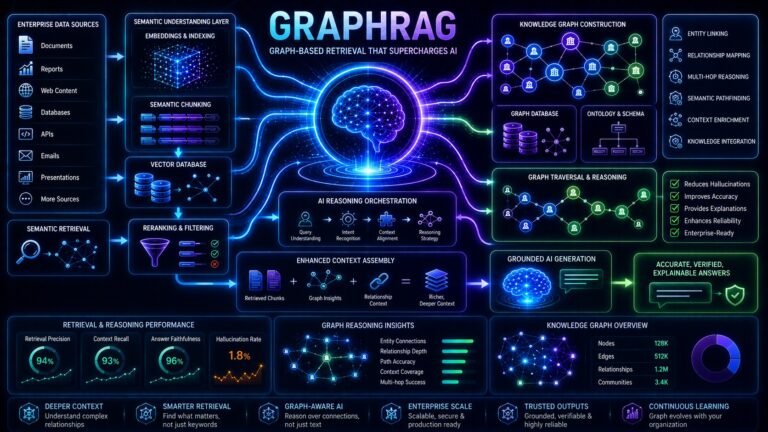 Agentic RAG explained architecture showing autonomous AI agents, semantic retrieval systems, vector databases, and grounded AI reasoning workflows