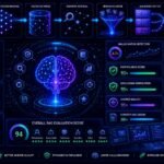 How to evaluate RAG systems visual showing AI benchmarking dashboards, hallucination detection, retrieval scoring, and semantic relevance analysis