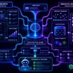 Hybrid search in RAG visual showing semantic retrieval, keyword search, embeddings, vector databases, and AI retrieval pipelines