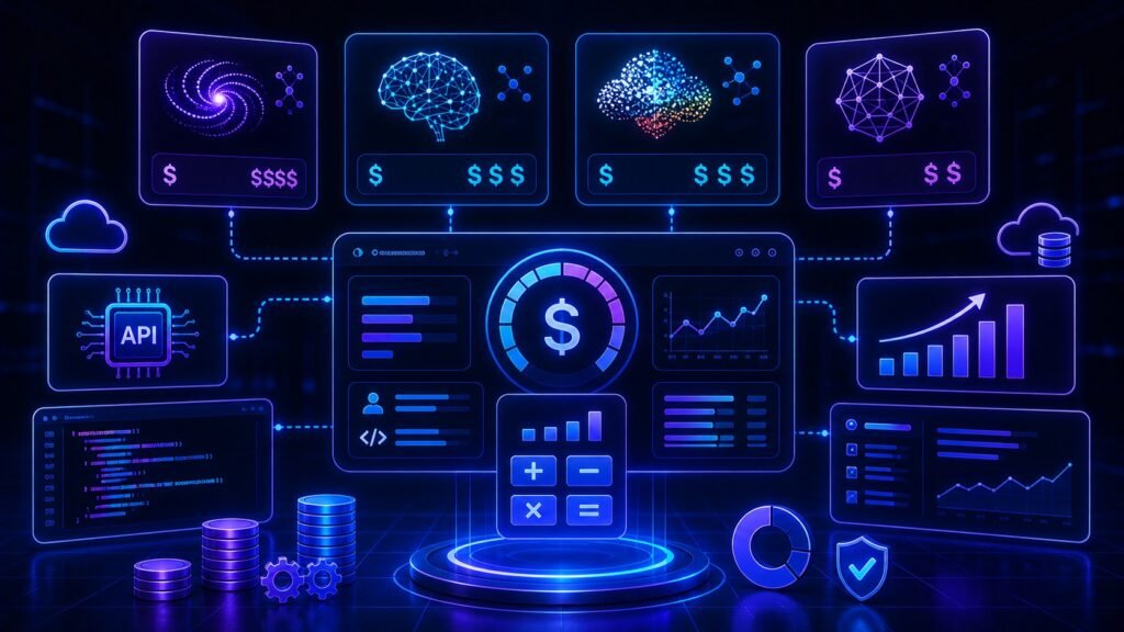 LLM API pricing comparison dashboard for OpenAI, Anthropic, Google, and other AI models