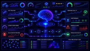 LLM monitoring dashboard: LLM monitoring dashboard tracking cost, quality, latency, hallucinations, token usage, and production health
