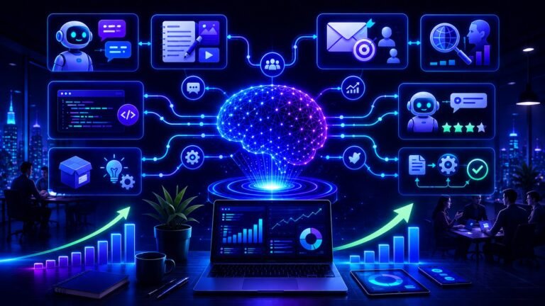 LLM use cases for startups showing AI automation, sales, content, customer support, and business growth workflows