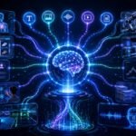 Multimodal AI use cases : Multimodal AI use cases visual showing healthcare, retail, education, robotics, customer support, finance, documents, images, audio, video, and AI reasoning connected together