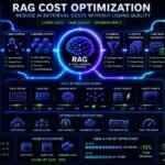 RAG cost optimization visual showing vector database tuning, caching, LLM inference savings, and enterprise AI infrastructure