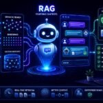 RAG for chatbots visual showing AI retrieval pipelines, semantic search, grounded responses, and enterprise chatbot workflows
