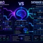 RAG vs database lookup comparison showing semantic retrieval systems, SQL databases, vector databases, and enterprise AI architectures