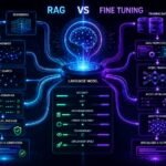 RAG vs fine tuning comparison showing retrieval pipelines, semantic search systems, training workflows, and AI customization methods