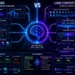 RAG vs long context windows comparison showing semantic retrieval systems, transformer attention layers, vector databases, and grounded AI architectures