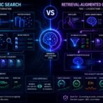 RAG vs semantic search comparison showing vector databases, semantic retrieval workflows, grounded AI generation, and enterprise search systems