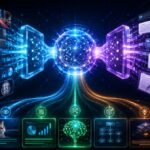 Vision language models explained architecture showing images, text prompts, visual encoders, language encoders, embeddings, and AI reasoning connected together