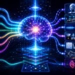 What is multimodal AI: Multimodal AI system showing text, images, audio, video, speech, documents, charts, and AI reasoning connected in one unified intelligence architecture