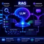 What is RAG in AI visual showing retrieval pipelines, vector databases, document search, and grounded AI response generation