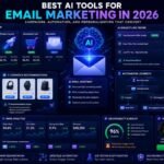 Best AI Tools for Email Marketing:AI email marketing dashboard showing campaign writing, subject line testing, segmentation, automation flows, CRM data, analytics, and deliverability review