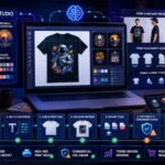best AI tools for T-shirt design:AI T-shirt design dashboard showing graphic generation, typography editing, mockups, print placement, file export, and copyright review workflow