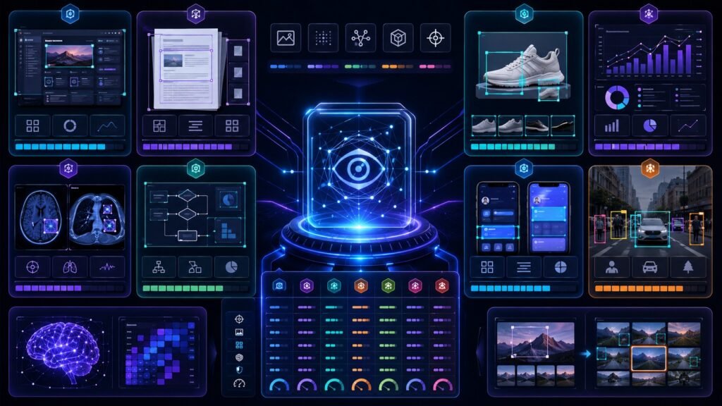 1. Best image understanding models comparison dashboard showing OCR, document analysis, screenshots, charts, visual reasoning, and AI vision scorecards