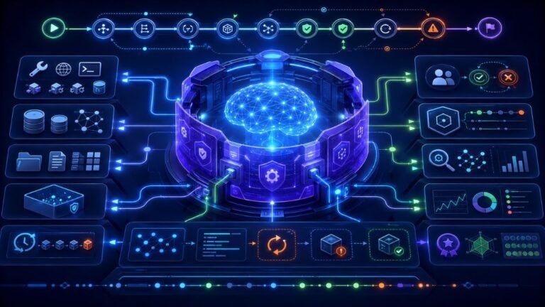 harnesses in long-running AI agents showing tools, memory, state checkpoints, context, observability, verification, guardrails, and human approval