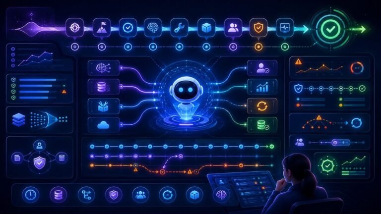 how long-running agentic AI systems stay on track:Long-running agentic AI workflow showing state checkpoints, memory updates, tool calls, drift warnings, monitoring, recovery, and human approval