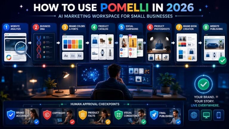 How to Use Pomelli: Small-business owner using Pomelli to build Business DNA, create campaigns, generate product photos, and publish a branded website