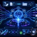 Multimodal AI for automation visual showing documents, screenshots, voice, video, forms, workflow tools, AI agents, approvals, and enterprise automation