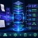 Multimodal AI in document processing workflow showing PDFs, invoices, forms, OCR extraction, table recognition, layout analysis, and structured data output