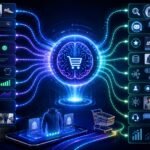 Multimodal AI in E commerce visual showing product images, search queries, voice shopping, reviews, recommendations, visual search, and AI shopping assistants