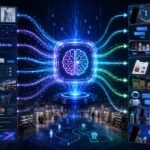 Multimodal AI in retail visual showing product images, voice search, customer data, shelf cameras, smart stores, visual search, and AI shopping assistants