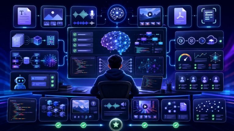 Multimodal interview questions dashboard showing VLMs, OCR, documents, audio, video, RAG, agents, evaluation, and AI career preparation