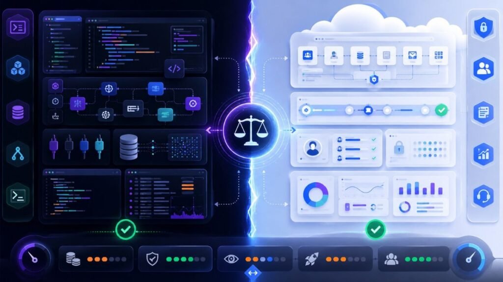 open source vs managed platforms for agentic AI comparison showing developer control, cloud deployment, tools, observability, security, cost, and governance