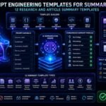 Prompt Engineering Templates for Summarization: AI summarization template dashboard showing reusable prompts for research papers, articles, reports, and technical documents.