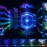 Text to image AI models workflow showing prompts, diffusion steps, latent image generation, visual outputs, concept art, and design variations