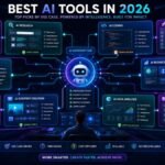 What Are the Best AI tools dashboard showing writing, research, coding, design, automation, business productivity, content creation, and analytics workflows