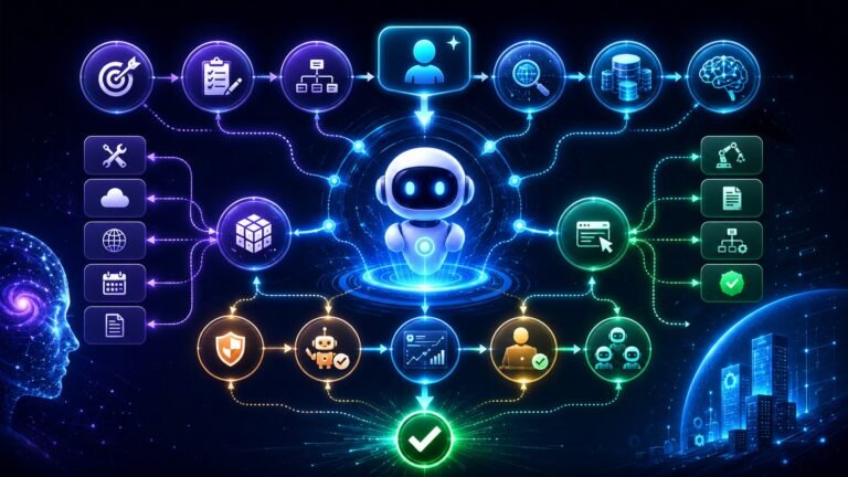 What is agentic AI: Agentic AI workflow showing an AI agent planning tasks, using tools, retrieving information, checking results, and handing off to a human reviewer