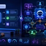 When to Use Agentic AI vs a Standard LLM App: Decision dashboard comparing a standard LLM app with agentic AI workflows using planning, tools, memory, RAG, evaluation, and human approval