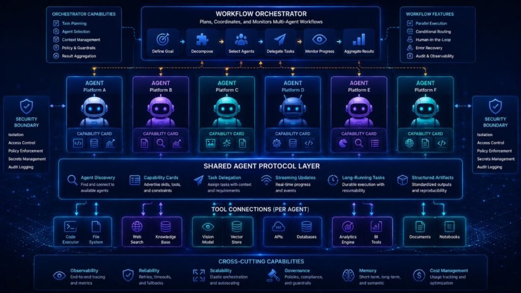 Google Agent2Agent protocol connecting interoperable AI agents across platforms